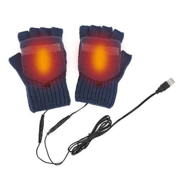 

cycling gloves 1 pair of 5v usb electric heating knitted plush winter washable comfortable half-finger mitten for office sports, Black