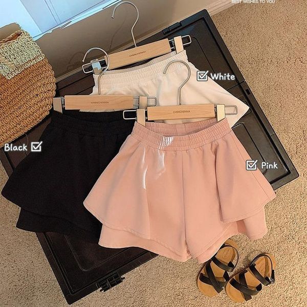 

shorts false 2 pieces girls loose summer kids clothes solid ruffles baby children trousers casual sport all-match pants, Black