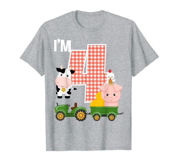 

i'm 4 farm animals barnyard tractor 4th birthday party t-shirt, White;black