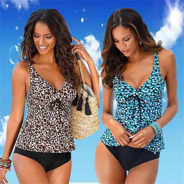 Tankini Mulheres Swimsuits Dois Peça Bikini Set Push Up Swimwear Vintage Acolchoado Terno Banheira Feminino Beachwear Plus Size 3XL 210702