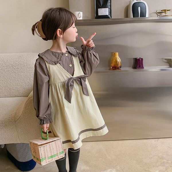 

clothing sets 2021 autumn arrival girls long sleeve 2 pieces suit blosues+vest dresses kids, White