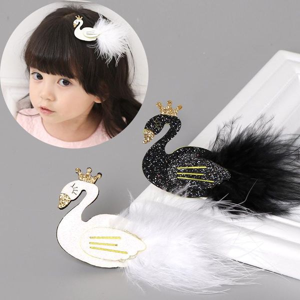 Acessórios De Cabelo Crianças Glitter Cisnes Castanhas Bebê Meninas Bonito Branco / Preto Coroa De Ouro Pena Princesa Hairpins Lovely Kids