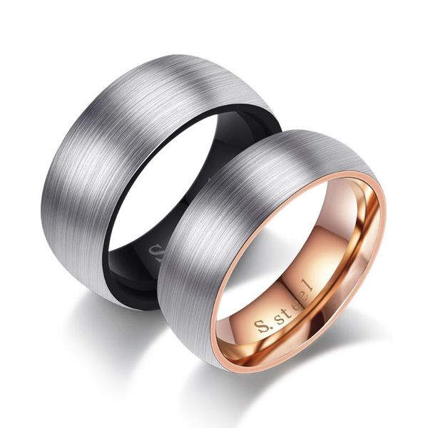 

wedding rings gu li european and american simple smooth brushed titanium steel couple fashion men women stainless, Slivery;golden