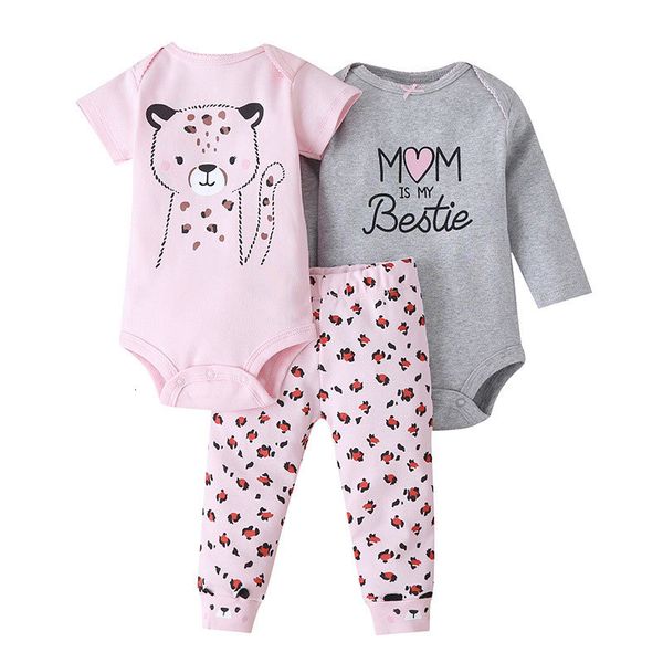 

2021 new cartoon print toddler girl 3 set summer baby clothes girls outfit cotton 2 pcs +pants infant clothing 6-24months dwqb, White