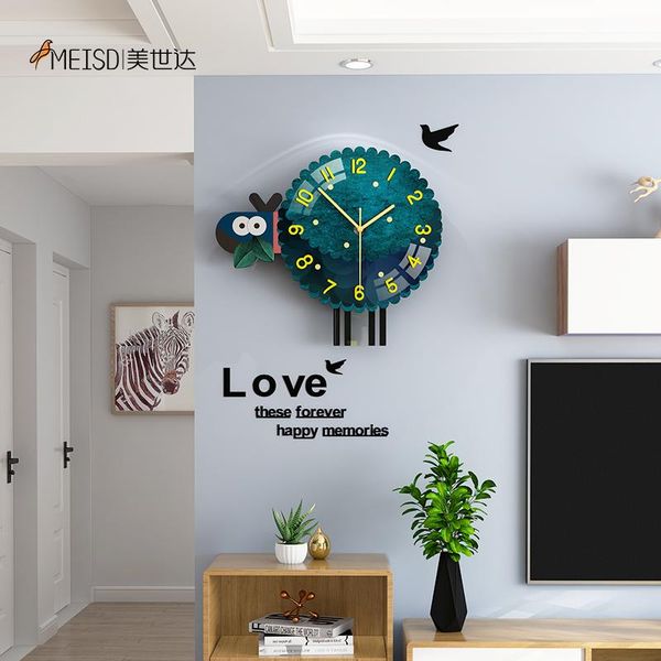 

wall clocks meisd jumbuck design clock creative watch art stickers cartoon cute blue sheep hanging horloge home decor