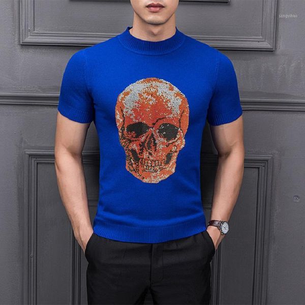 

men's sweaters luxury custom skull sweater soft knitted t-shirt casual fashion cashmere short sleeve street base, White;black