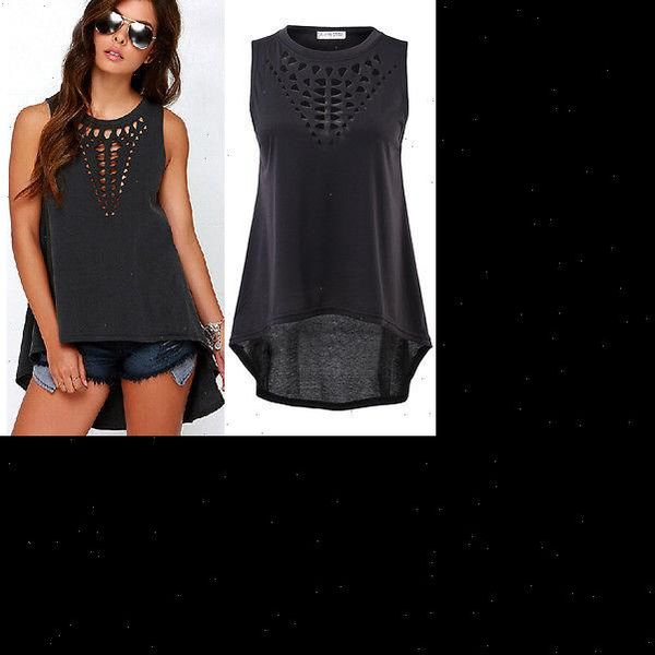 

new 2021 women black hollow out tank vest sleeveless blusa casual loose shirt blouse crochet cheap, White