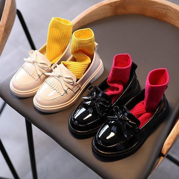 

new spring dress shoes children black beige casual flats breathable toddler baby student performance girls kids leather shoes 03, Black;grey