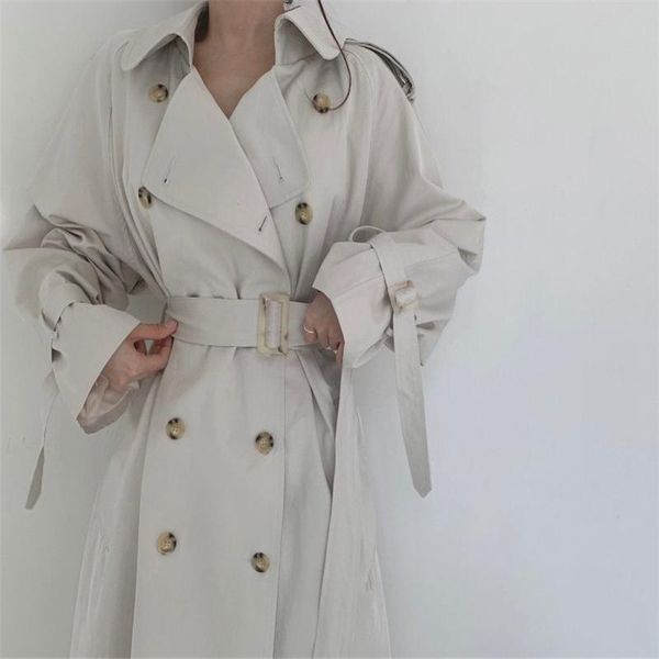 

women's trench coats england style chic design simple solid x-long coat for ladies elegant fashion 2021 arrival women, Tan;black