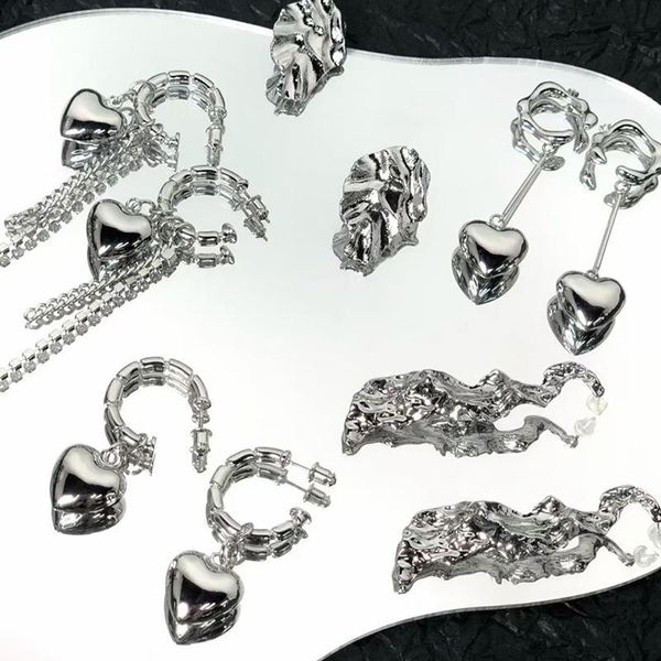 

dangle & chandelier korean fashion rhinestone tassel earring metal love heart-shaped pendant female hanging earrings 2021 trend women's, Silver