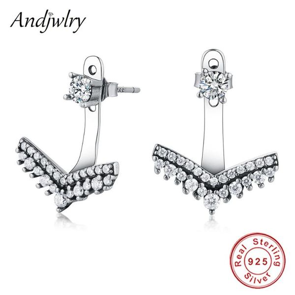 

stud authentic 925 sterling silver princess wish earrings clear cz for women wedding diy jewelry brinco berloque, Golden;silver