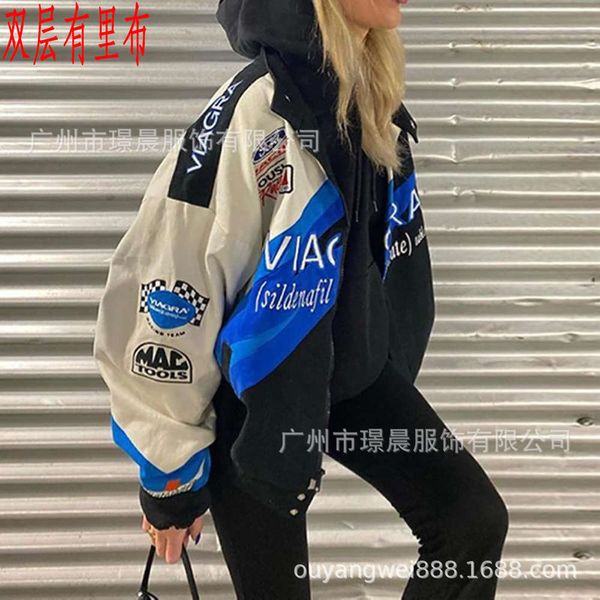 

autumn jacket sportswear blue print casual loose long sleeve windbreaker coat, Black;brown