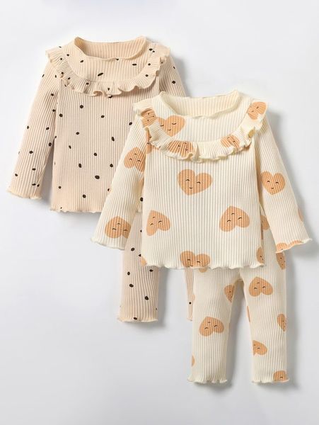 

baby 2pcs ruffle trim lettuce trim tee & 2pcs pants she, White