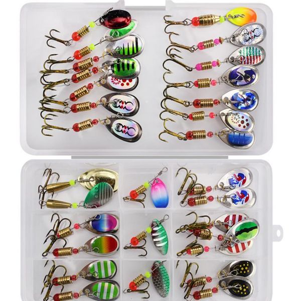 

30pcs/10pcs boxed rotating spoon kit lure fishing lures artificial baits metal fish hooks bass trout perch pike rotating jllfmr