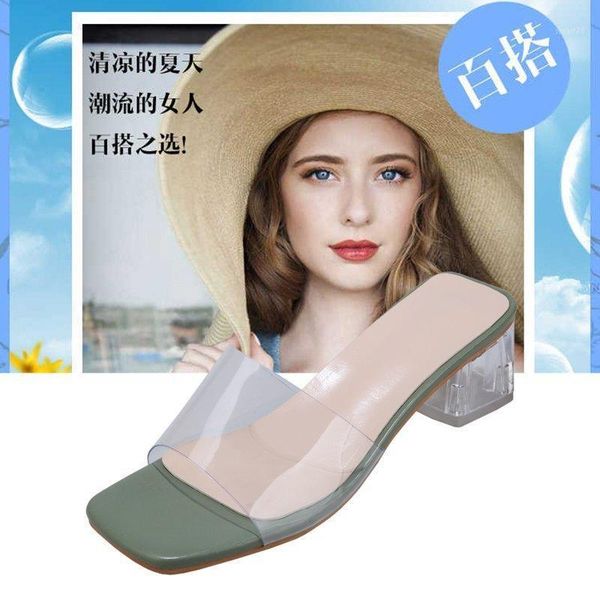 

sandals 2021 women shoes celebrity wearing simple style pvc clear strappy buckle high heels woman transparent yellow1, Black