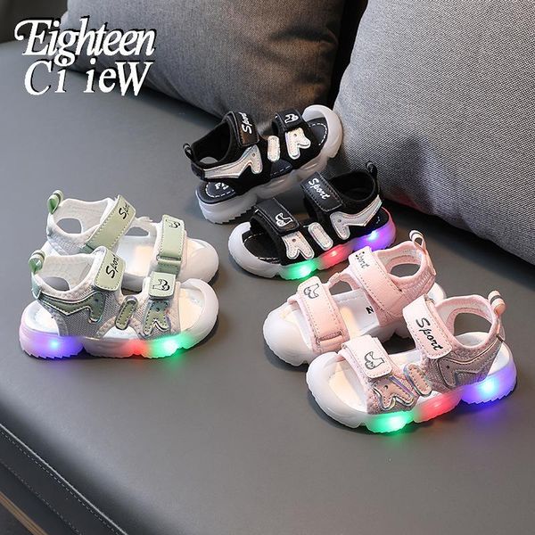 

sandals size 15-25 led light up children kids shoes luminous baby toddler beach glowing fashion boys girls, Black;red