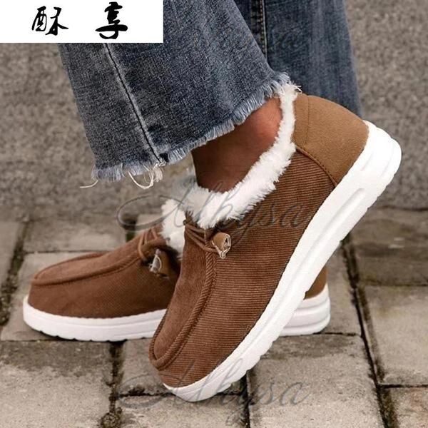 

boots 2021 fashion ankle women platform snow suede lace up thick fur warm winter casual botas mujer, Black