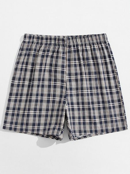 

men plaid print elastic waist sleep shorts p4wp#, Black;brown