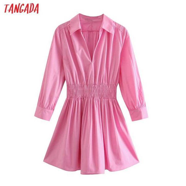 

tangada fashion women pink shirt dress strethy waist vintage long sleeve office ladies mini dress 3h439 210609, Black;gray