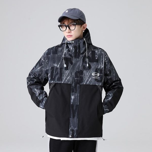 

men's jackets mens print windbreakers spring autumn lightweight jacket casual patchwork korean style hip hop streetwear coat fashion, Black;brown