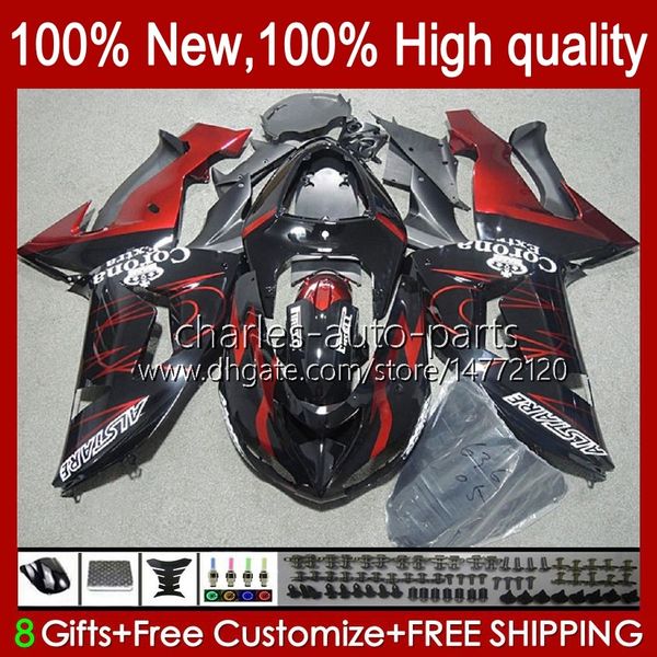 OEM-Karosserie für Kawasaki Ninja ZX1000 ZX-10R ZX1000cc 06-07 Moto-Körper 14NO.6 ZX 10R 10 R 1000 CC 1000cc 2006 2007 ZX10R 06 07 ZX1000C 2006-2007 Verkleidungen Rot Schwarz