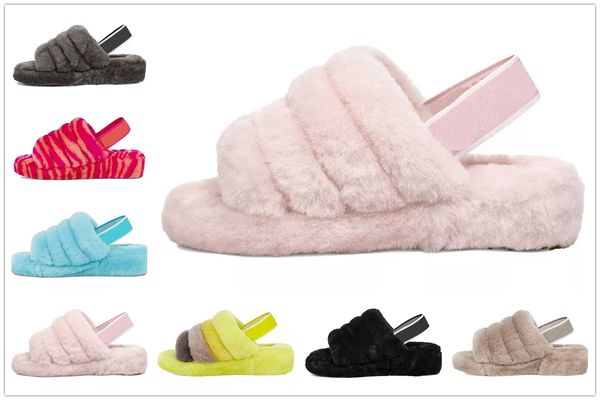 

shipped asap]designers snow scuffette slippers womens fluff fuzz yeah slide shoes womens girl lady winter flat wgg 35-42 #, Black
