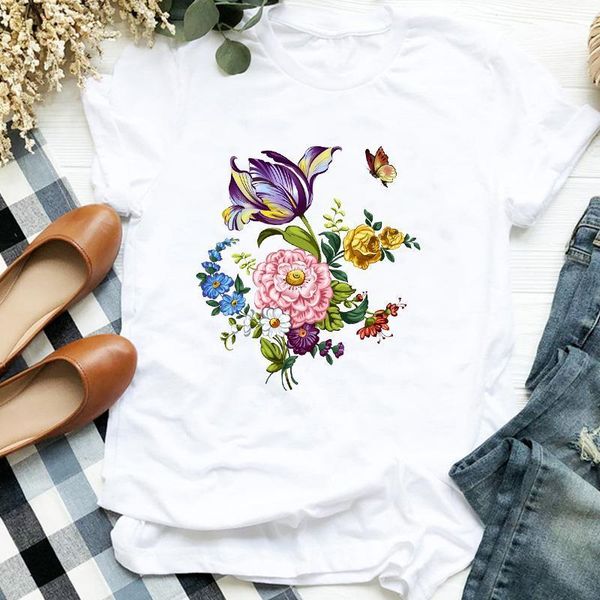 

women lady fashion 90s harajuku butterfly cute flower floral 90s t tee womens tshirt female shirt clothes graphic t-shirt, White