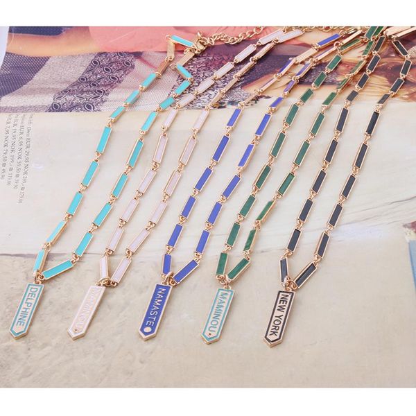 

chokers short necklace bohemia fashion metal pendant geometric rectangle dripping oil jewelry wholesa letter chain, Golden;silver