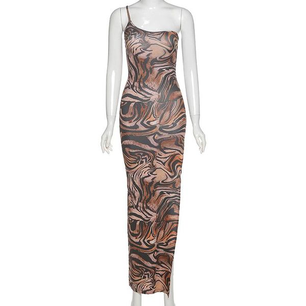

casual dresses tiger print irregular long club party dress, Black;gray