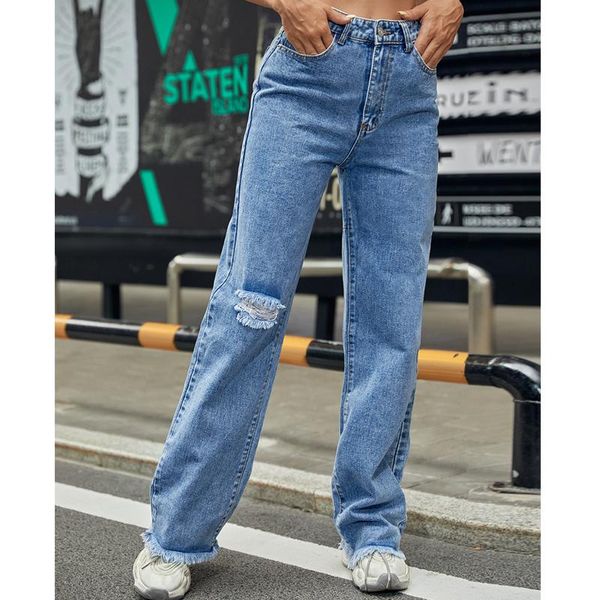 

women's jeans european and american fashion ins street trendsetter denim pants high waist slim lazy age reducing floor mops, Blue
