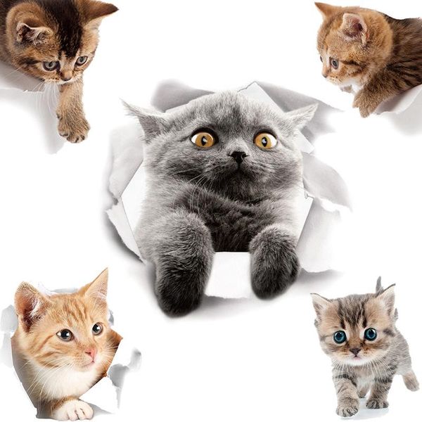 

wall stickers cartoon animal 3d toilet on the seat cute cats pvc sticker bathroom refrigerator door decor decals