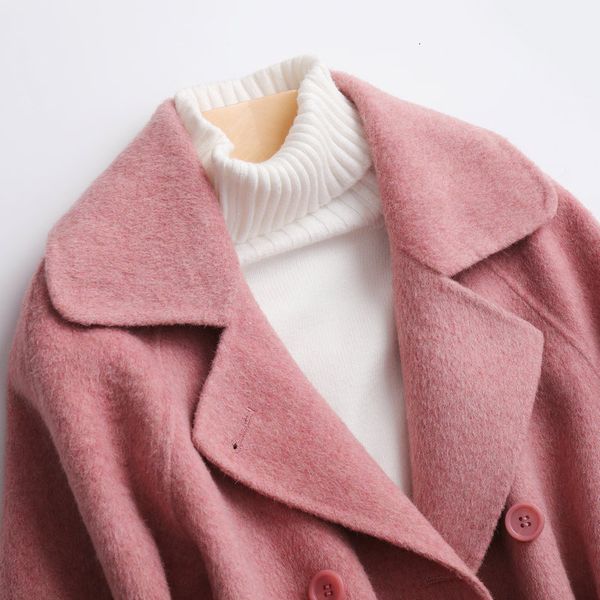 

women's wool & blends winter short coat with belt korean coats and jackets pocket trench thicken female outwear monteau hiver femme wpy, Black