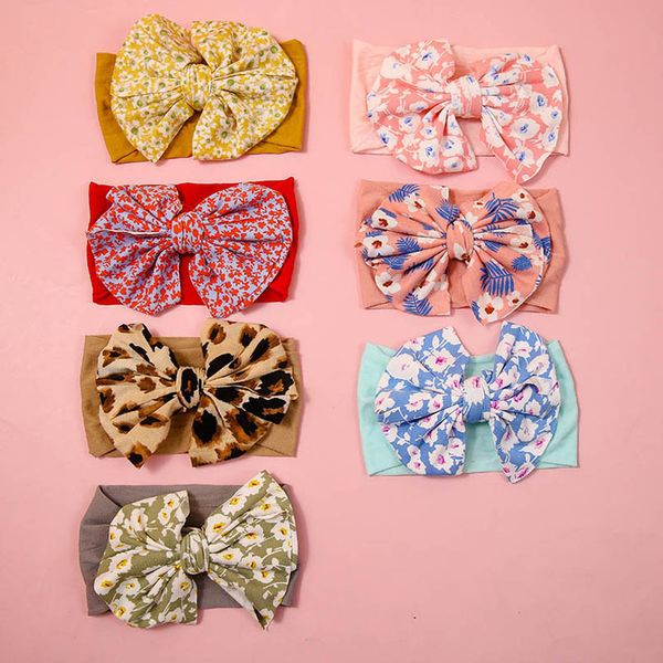 

girls hair accessories flower bowknot baby headbands leopard children kids bows hairband soft nylon print head bands accessory b7888, Slivery;white