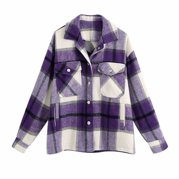 

female shirt retro-purple white double-pocket verification impression breasted jacket vpub, Black;brown