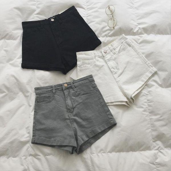 

summer pants black short solid women jeans high waist jenas shorts womens, Blue