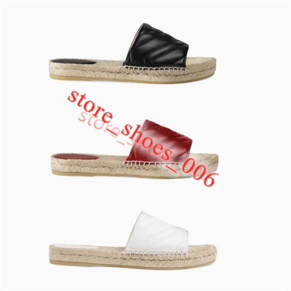 

new women progettista leather espadrille sandal lusso slipper flat platform shoes with the double metal beach weave shoes size 2020, Black;red