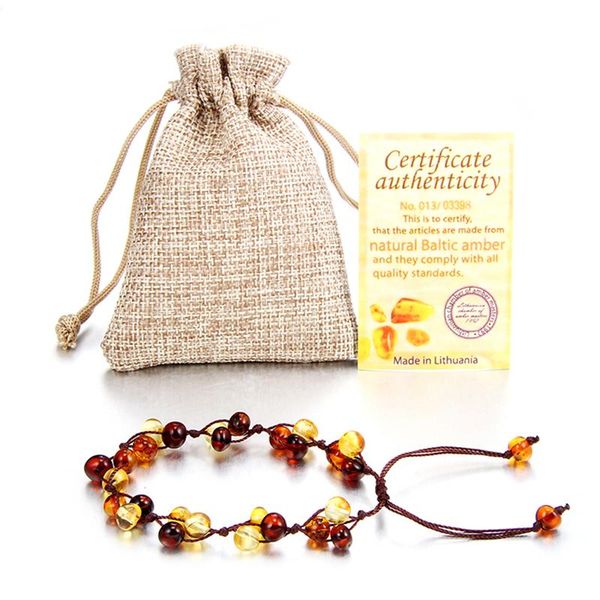 

beaded, strands baltic ambers teething bracelet anklets braided rope handmade natural beads bracelets jewelry for baby gift, Black