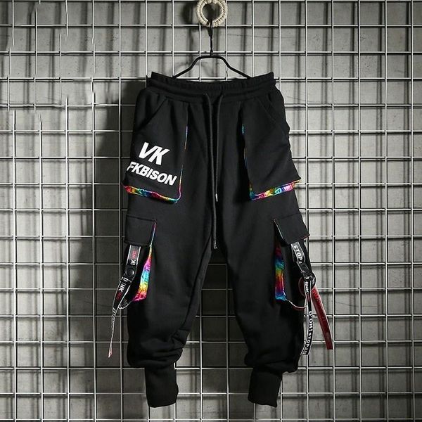 

2021 new men hip hop gothic trousers autumn mens cool sportswear sweatpants streetwear male pencil funny punk jogger pants fodk, Black