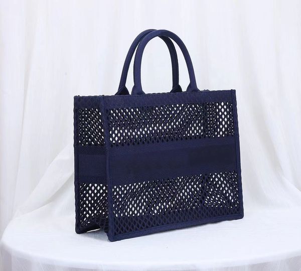 

original style book tote black blue mesh embroidery shopping bag openwork handbag original canvas tote big capacity trip handbag bookbags