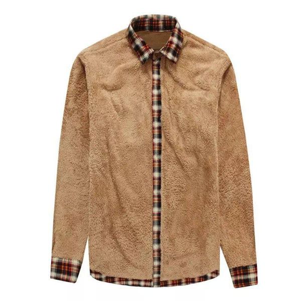 

men's jackets check lapel pocket cotton thick loose jacket shirt winter plaid padded coat, Black;brown