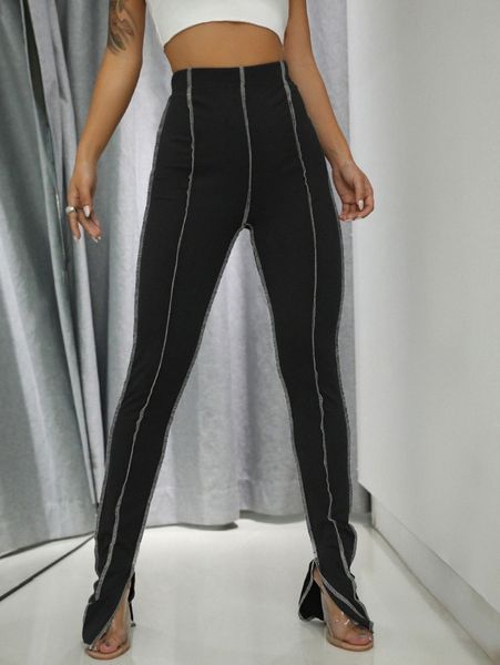 

titching slit hem leggings q0xr#, Black