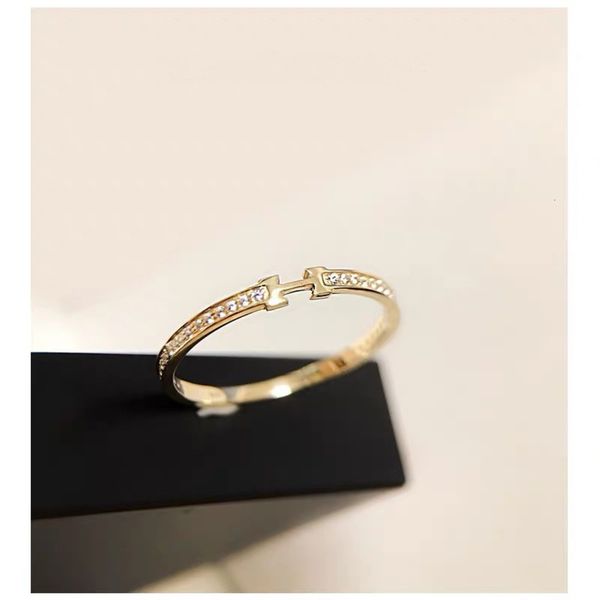 

ring elegant temperament letter plated with 18k gold inlaid small diamond zircon, Silver
