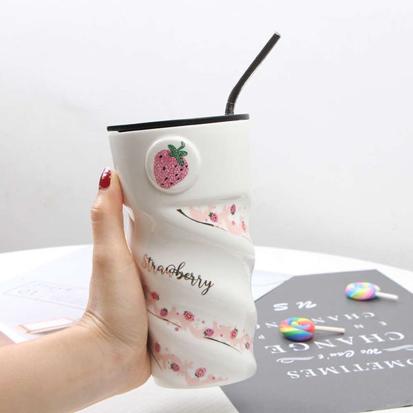 

personalized creative ceramic mark girl large capacity 500ml milk coffee cup office use cute milk cup water cup send straw