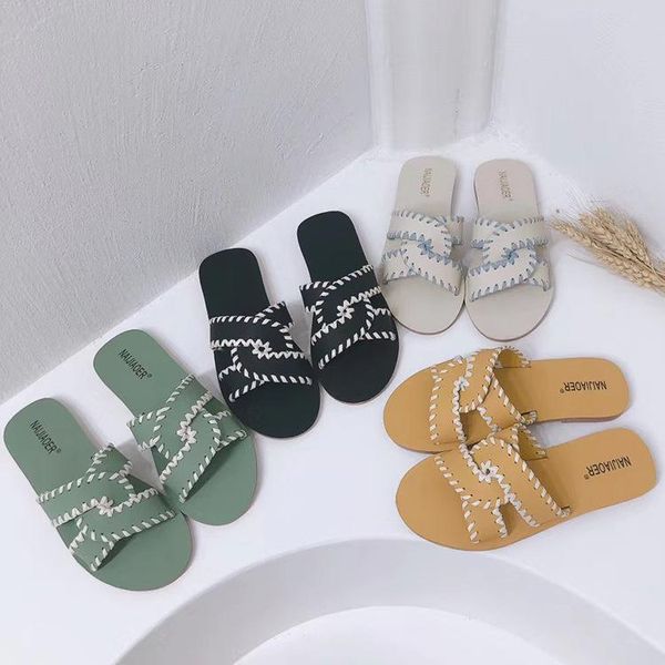 

slippers 2021 roman summer cross-strap flat-bottomed beach holiday cool girl's slipper sandals, Black
