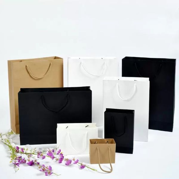 Sacos de papel de papel com punho preto marrom cor-de-rosa cores cores bolsas de roupas de jóias bolsa de compras embrulhar presente reciclável embalagem