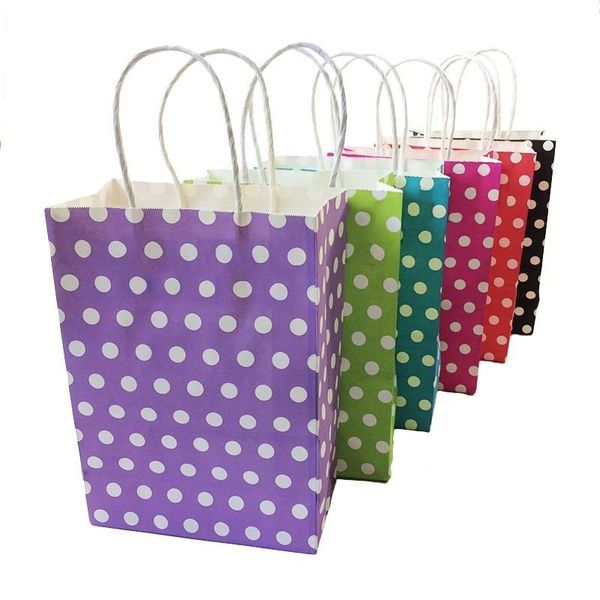 

gift wrap 10pcs/lot medium kraft paper bag with handle 27x21x11cm multifunction wedding party dotted fashionable cloth bags