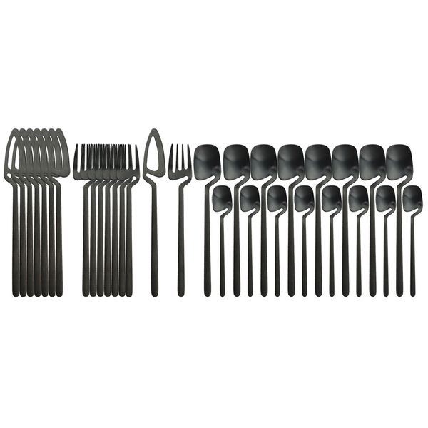 

32pcs matte black cutlery set knife fork spoon dinner tableware 304 stainless steel dinnerware bar party flatware silverware set