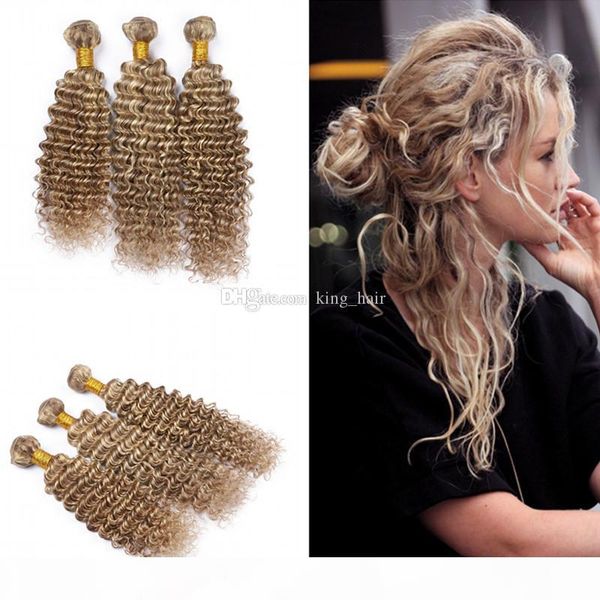 

piano color 8 613 deep wave human hair extension brazilian human hair mix color brown and blonde ombre deep curly hair 3 bundles, Black