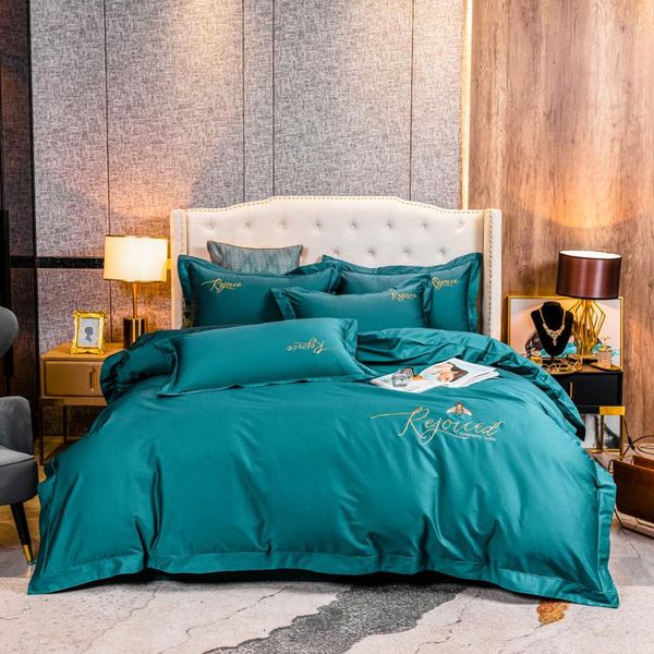 

bedding sets 2021 four-piece light luxury cotton double household bed sheet quilt cover embroidered little bee green color