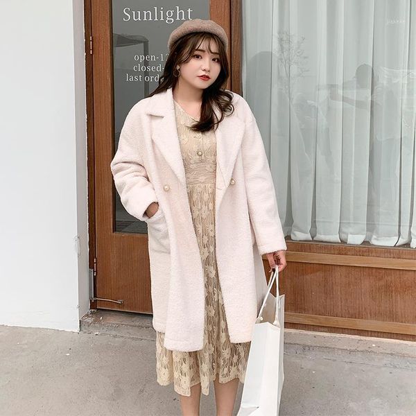 

new fashion plus-size women's autumn winter lamb jacket women's thickened medium length coat 22131, Tan;black
